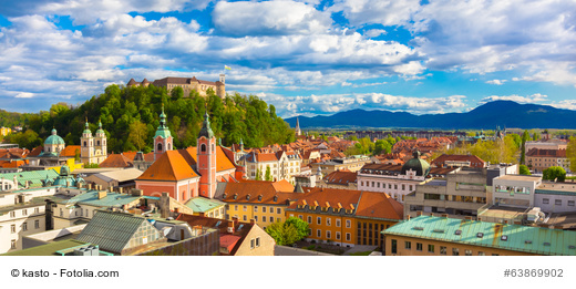 Panorama of Ljubljana, Slovenia, Europe. with church and castle