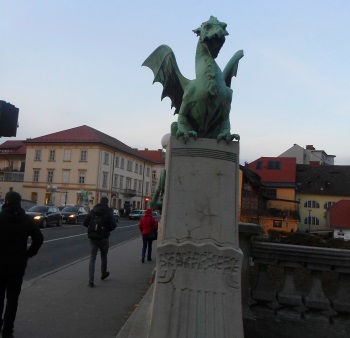 dragon bridge ljubljana with dragon sculpture